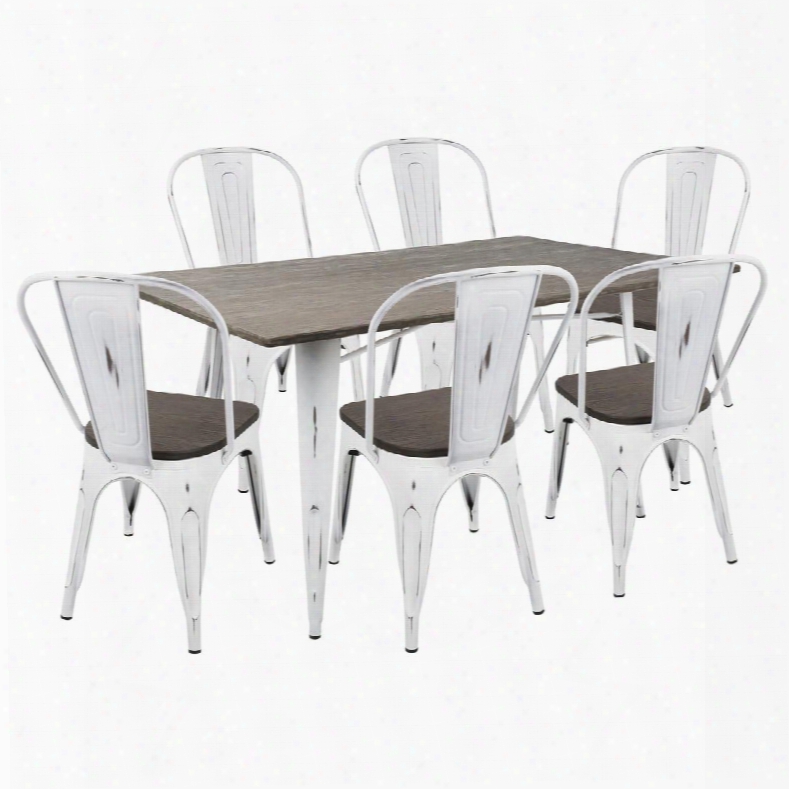 Ds-or7 Vw+e Oregon 7pc Industrial Farmhouse Dining Set In Vintage White And