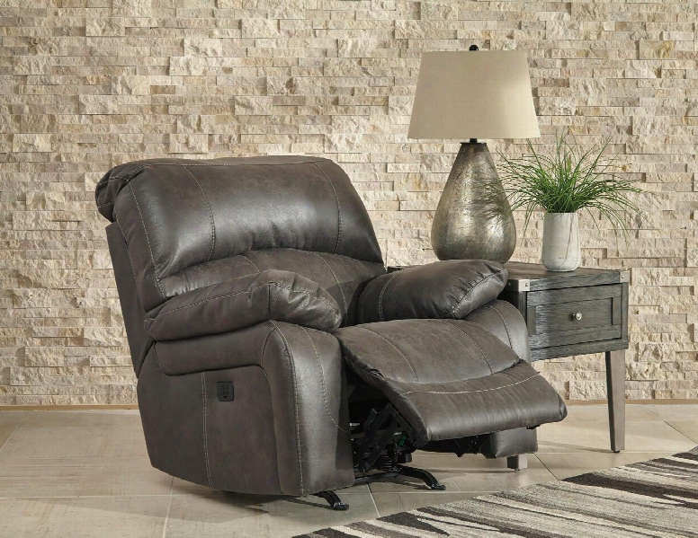 Dunwell Collection 5160113 40" Power Rocker Recliner With Wood Frame Construction Usb Charging Port Adjustable Headrest And Faux Leather Upholstery In
