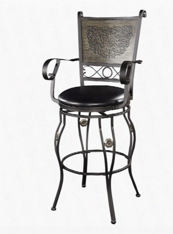 Ellie Collecton D1062b17bs 30" Big & Tall Barstool With Pu Upholstered Seat Stamped Back Design And Curved Legs And Arms Matte Black And