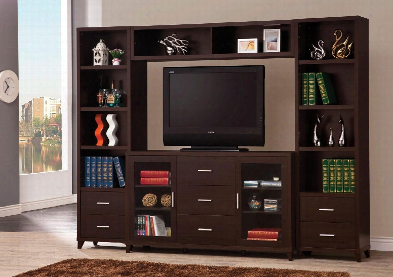 Entertainment Units Collection 70088123 4-piece Entertainment Center With Tv Console 2 Media Towers And Bridge In Cappuccino