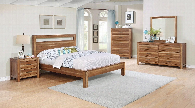 Ethan Collection 205651keset 5 Pc Bedroom Set With King Size Bed + Dresser + Mirror + Chest + Nightstand In Natural Brown