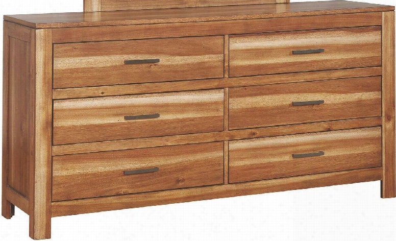 Ethan Collection 205653 66" Dresser With 6 Drawers Dark Bronze Metal Pull Handles Solid Acacia And Acacia Veneer Construction In Natural Brown