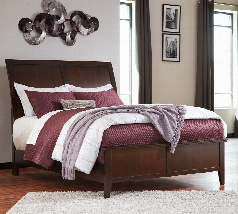 Evanburg Collection B598-58-94 California King Size Bed With Sleigh Style Headboard C Lean Line Design Tapered Legs Okoume Veneer And Hardwood Solid