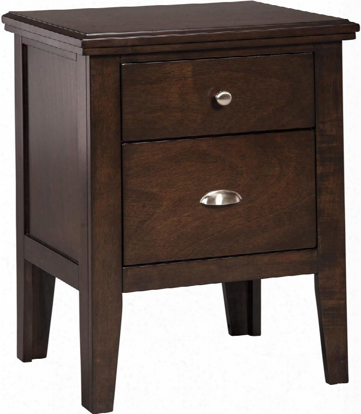 Evanburg Collection B598-92 22" Nightstand With 2 Drawers Decorative Polished Metal Knob And Bin Pull Tapered  Legs Clean Line Design Okoume Veneer And