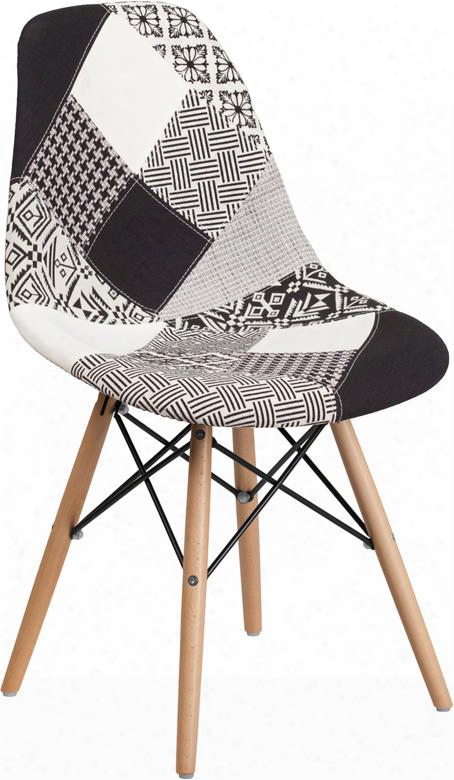 Fh-130-dcv1-pk4-gg Elon Series Turin Patchwork Fabric Chair With Wood