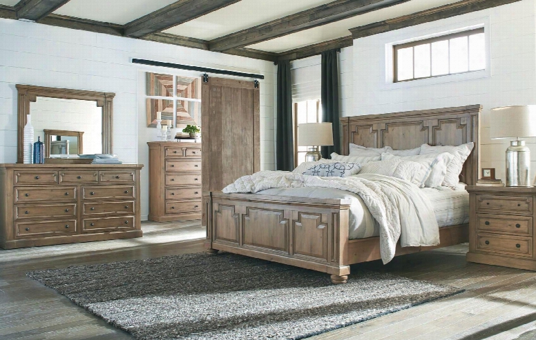 Florence Collection 205170kwset 5 Pc Bedroom Set With California King Bed + Dresser + Mirror + Chest + Nightstand In Rustic Smoke