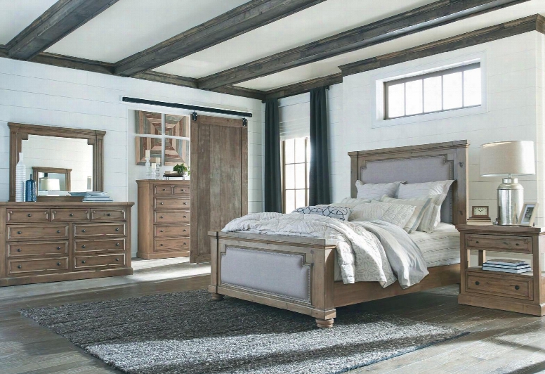 Florence Collection 205171kwset 5 Pc Bedroom Set With California King Size Bed + Dresser + Mirror + Chest + Nightstand In Rustic Smoke