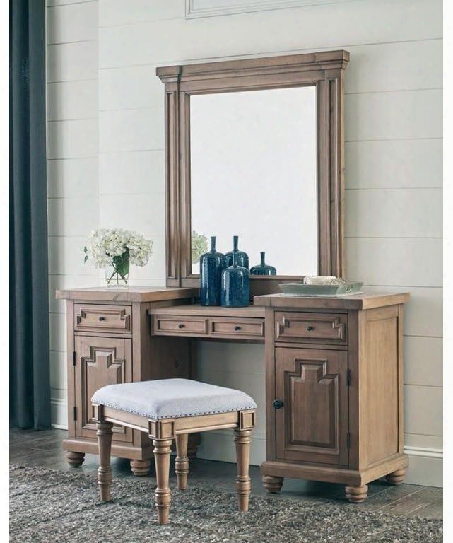 Florence Collection 205177set 3 Pc Vanity Set With Vanity + Vanity Reflector + Vanity Bench In Rustic Smoke