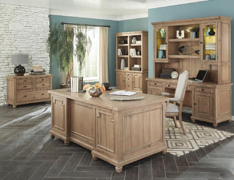 Florence Collection 801641set 6 Pc Home Office Set With Desk + Credenza + Hutch + File Cabinet + Bookcase + Armchair In Rusticc