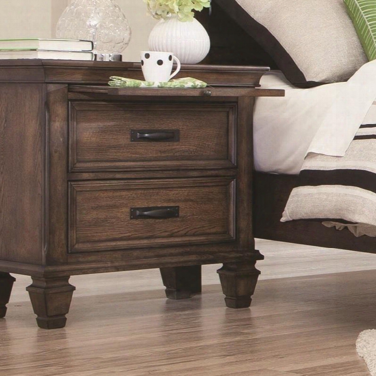 Franco Collection 200972 28" Nightstand With 2 Drawers Pull Out Tray Cord Access Black Handles Solid Hardwood And New Zealand Pine Construction In