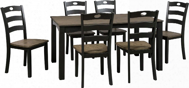 Froshburg Collection D338-425 7-piece Dining Room Set With Rectangular Dining Table And 6 Ladder Back Side Chairs In Grayish Brown And