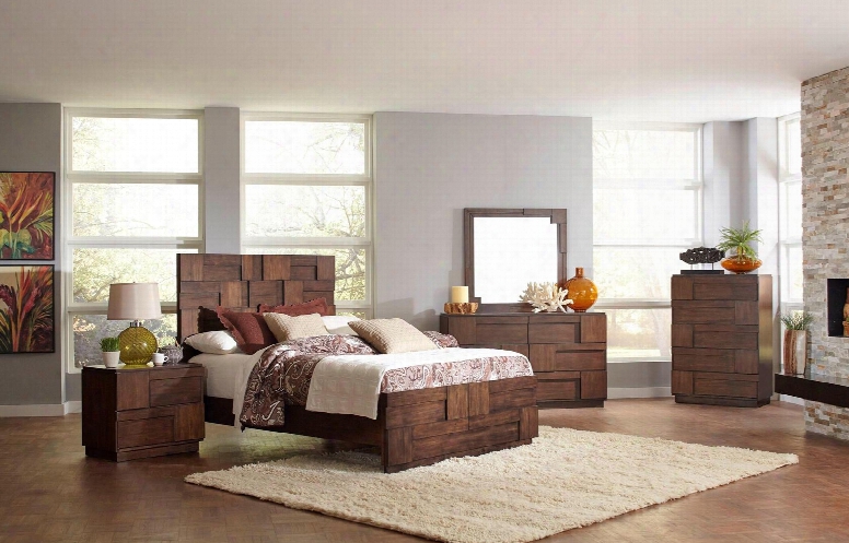 Gallagher Collection 200851kwset 5 Pc Bedroom Set With California King Size Bed + Dresser + Mirror + Chest + Nightstand In Golden Brown