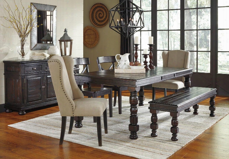 Gerlane Collection 7-piece Dining Room Set With Dining Table 2 Side Chairs 2 Upholstered Chairs Bench And Server In Dark