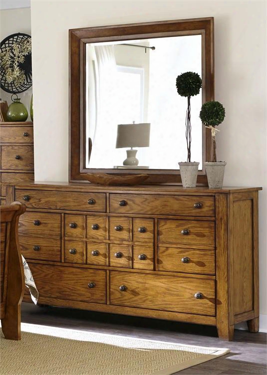 Grandpa's Cabin Collection 175-br-dm 2-piece Bedroom Set With Dresser And Mirror In Aged Oak