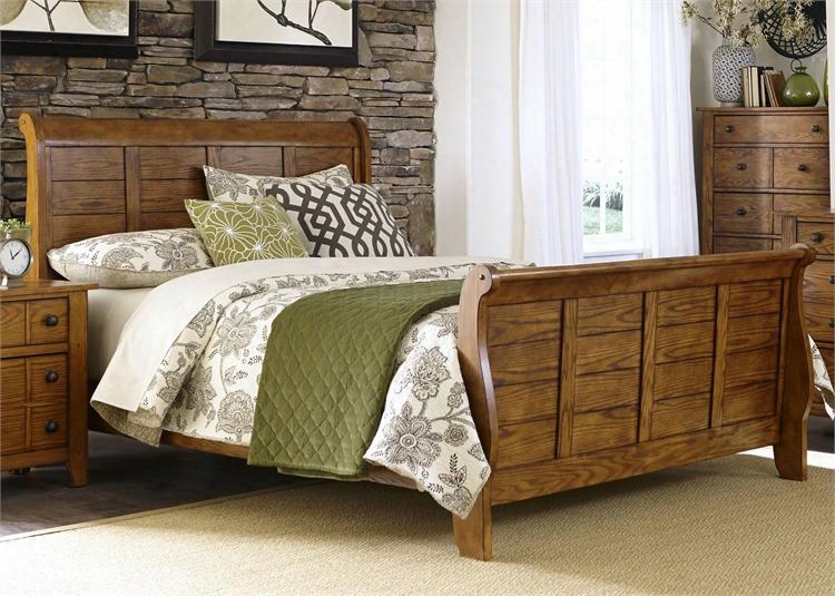Grandpa's Cabin Collection 175-br-ksl King Sleigh Bed With 7" Rail Clearance Wood And Peg Accents And Bolt-on Rail System In Aged Oak