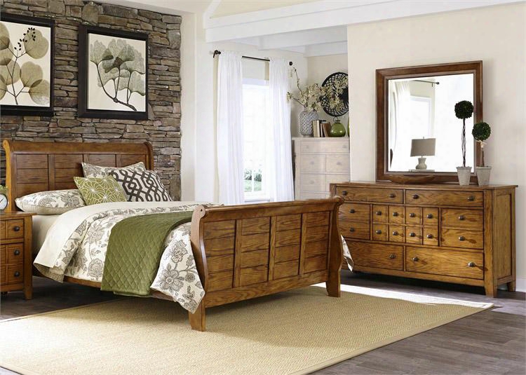 Grandpa's Cabin Collection 175-br-ksldm 3-piece Bedroom Set With King Sleigh Bed Dresser And Mirror In Aged Oak