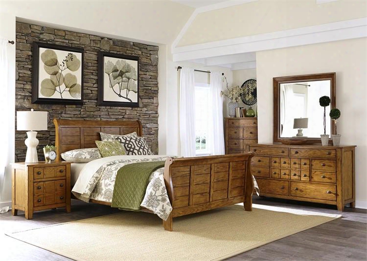 Grandpa's Cabin Collection 175-br-ksldmcn 5-piece Bedroom Set With King Sleigh Bed Dresser Mirror Chest And Night Tand In Aged Oak