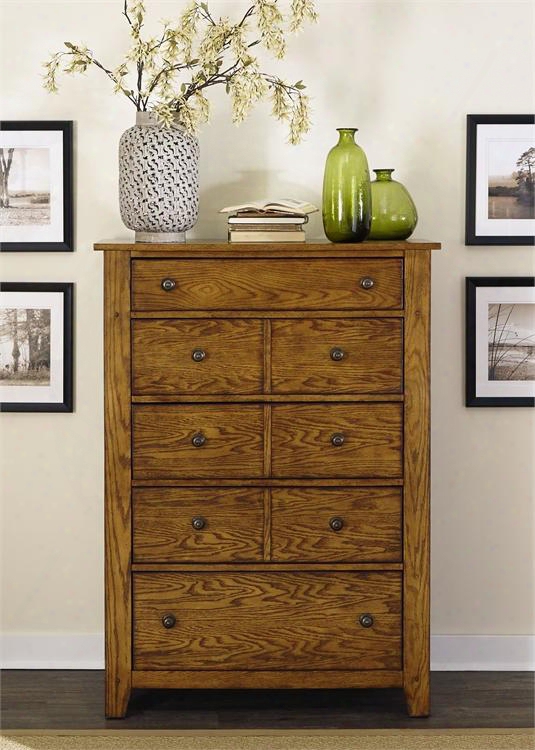 Grandpa's Cabin Collection 175-br41 38" Chest With 5 Drawers Antique Brass Knobs French & English Dovetail Construction In Aged Oak