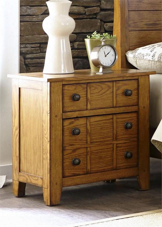 Grandpa's Cabin Collection 175-br61 27" Night Stand With 2 Drawers Antique Brass Knobs French & English Dovetail Construction In Aged Oak