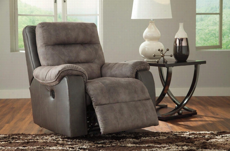 Hacklesbury Collection 5550298 39" Power Rocker Recliner With Wrapped Pillow Top Armrests Contemporized Channel Back And Two-tone Faux Leather