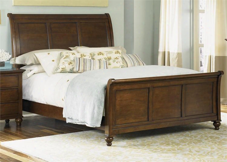 Hamilton Collection 341-br-ksl King Sleigh Bed With Turned Bun Feet Center Supported Slat System And Bolt-on Rail System In Cinnamon