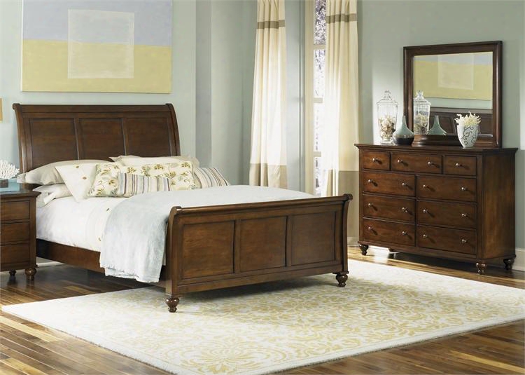 Hamilton Collection 341-br-ksldm 3-piece Bedroom Set With King Sleigh Bed Dresser And Mirror In Cinnamon