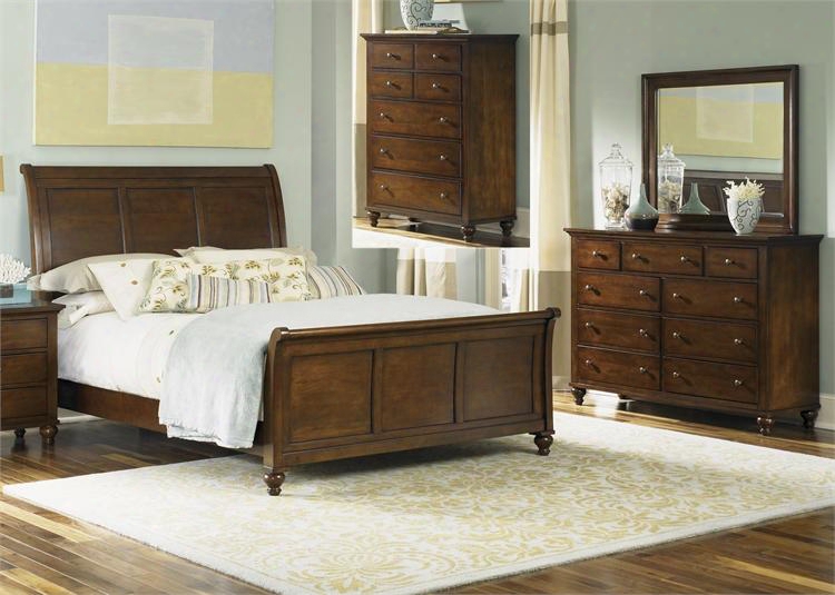 Hamilton Collection 341-br-ksldmc 4-piece Bedroom Set With King Sleigh Bed Dresser Mirror And Chest In Cinnamon