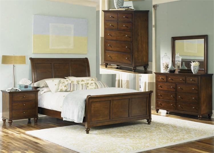 Hamilton Collection 341-br-ksldmcn 5-piece Bedroom Set With King Sleigh Bed Dresser Mirror Chest And Night Stand In Cinnamon