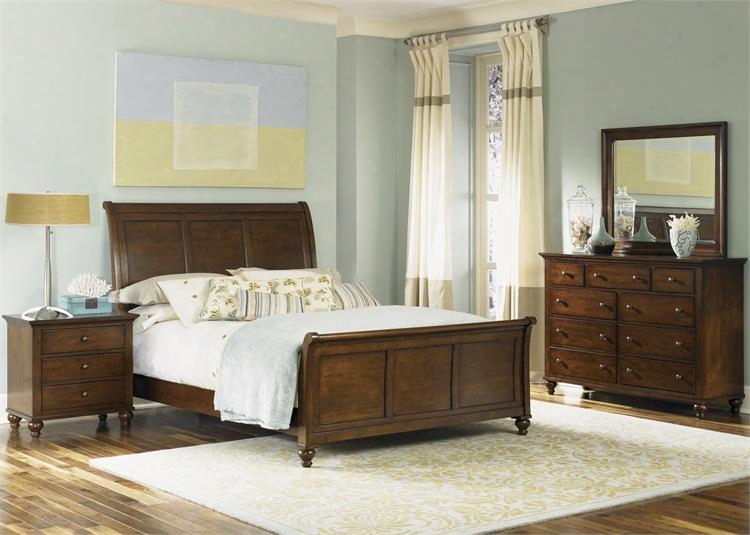Hamilton Collection 341-br-ksldmn 4-piece Bedroom Set With King Sleigh Bed Dresser Mirror And Night Stand In Cinnamon