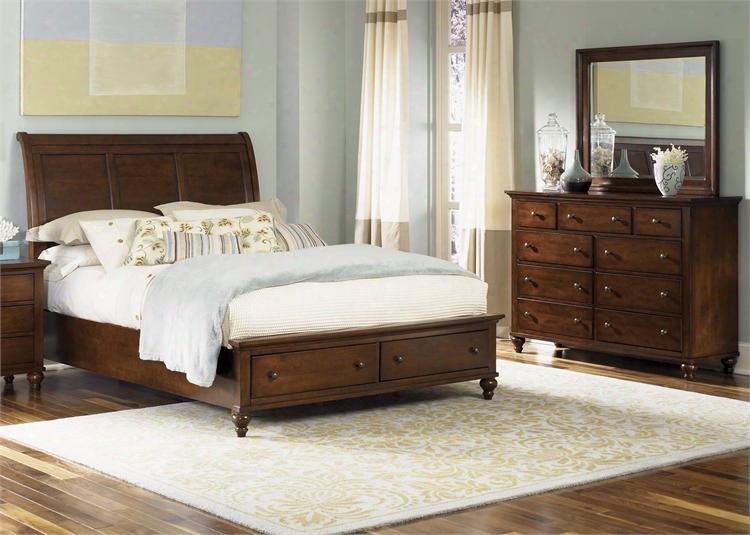 Hamilton Collection 341-br-qsbdm 3-piece Bedroom Set With Queen Storage Bed Dresser And Mirror In Cinnamon