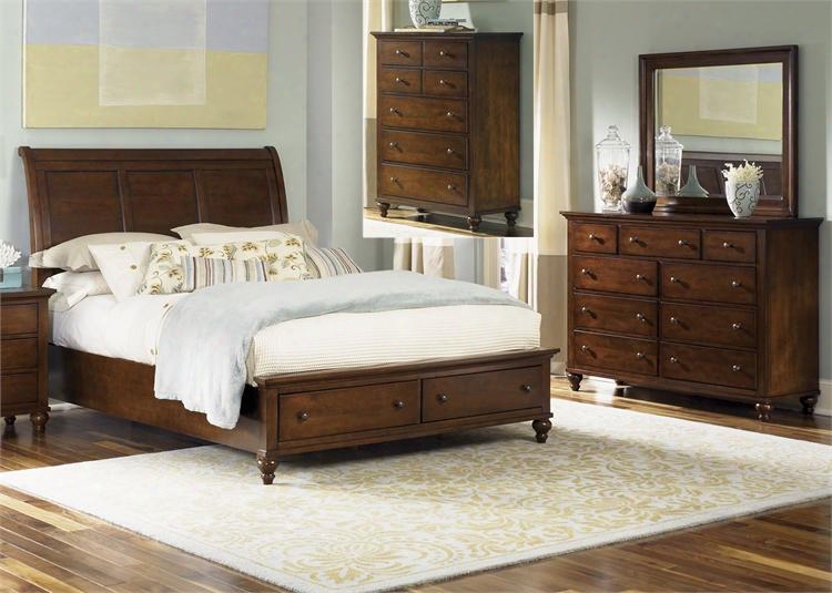 Hamilton Collection 341-br-qsbdmc 4-piece Bedroom Set With Queen Storage Bed Dresser Mirror And Chest In Cinnamon