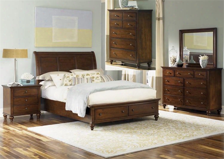 Hamilton Collection 341-br-qsbdmcn 5-piece Bedroom Set With Queen Storage Bed Dresser Mirror Chest And Night Stand In Cinnamon
