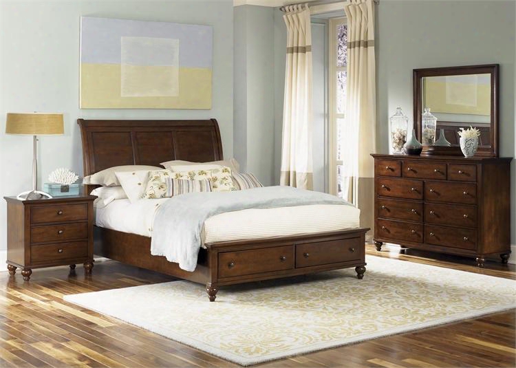 Hamilton Collection 341-br-qsbdmn 4-piece Bedroom Set With Queen Storage Bed Dresser Mirror And Night Stand In Cinnamon