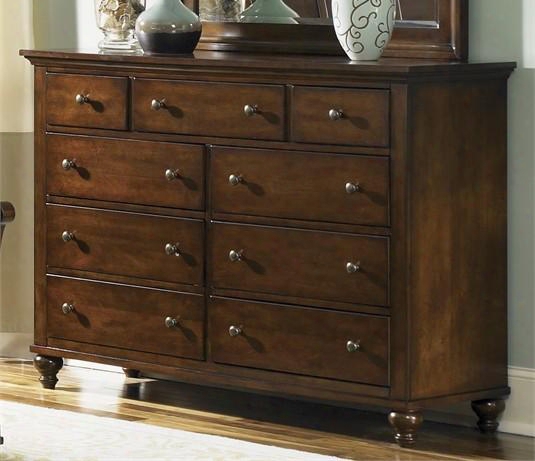 Hamilton Collection 341-br32 58" Dresser With 9 Drawers Full Extension Metal Side Glides And Antique Pewter Knobs In Cinnamon