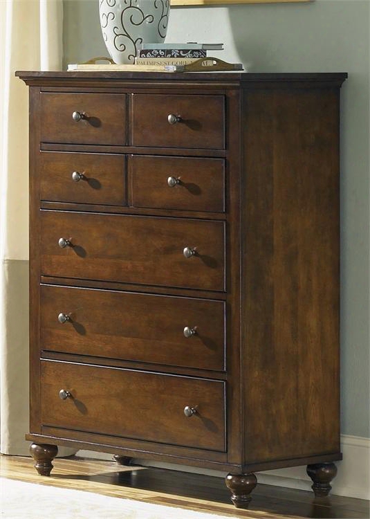 Hamilton Collection 341-br41 38" Chest With 5 Drawers Full Extension Metal Side Glides And Antique Pewter Knobs In Cinnamon