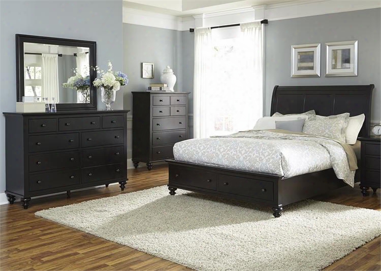 Hamilton Iii Collection 441-br-ksbdmc 4-piece Bedroom Set With King Storage Bed Dresser Mirror And Chest In Black