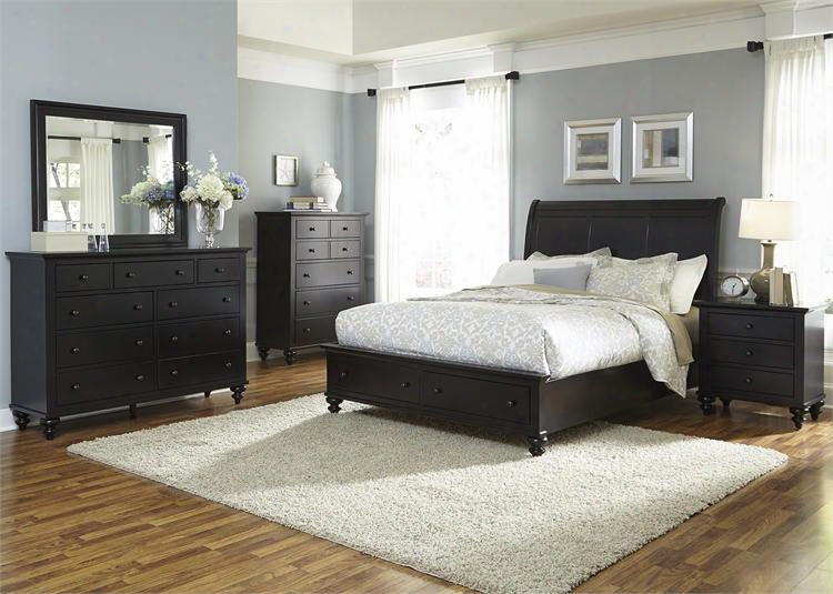 Hamilton Iii Collection 441-br-ksbdmcn 5-piece Bedroom Set With King Storage Bed Dresser Mirror Chest And Night Stand In Black