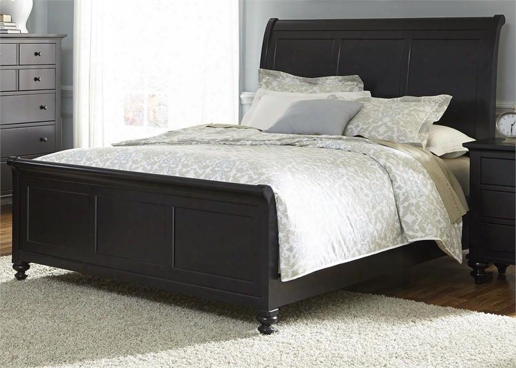 Hamilton Iii Collection 441-br-ksl King Sleigh Bed With Turned Bun Feet Center Supported Slat System Nad Bolt-on Rail System In Black