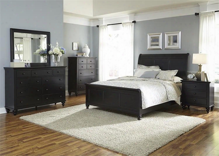 Hamilton Iii Collection 441-br-ksldmcn 5-piece Bedroom Set With King Sleigh Bed Dresser Reflector Chest And Night Stand In Black