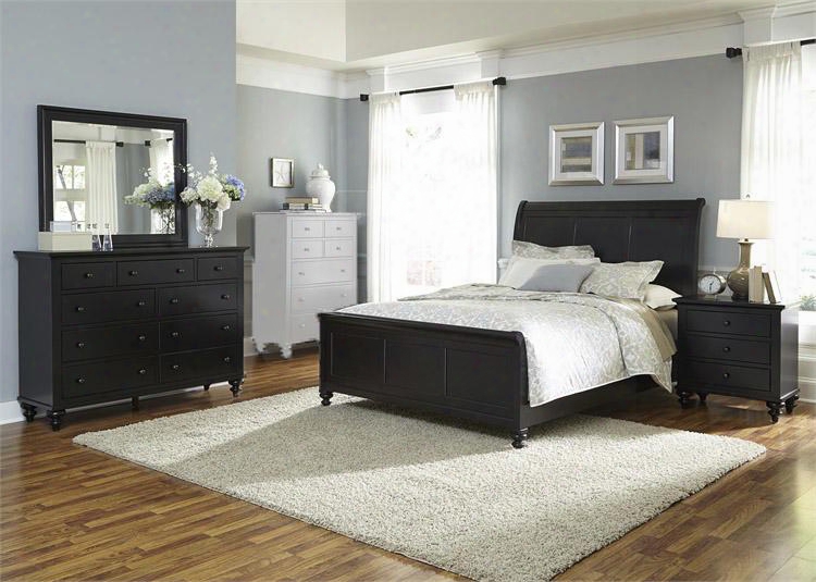 Hamilton Iii Collection 441-br-ksldmn 4-piece Bedroom Set With King Sleigh Bed Dresser Mirror And Night Stand In Black