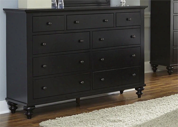 Hamilton Iii Collection 441-br32 58" Dresser With 9 Drawers Full Extension Metal Side Glides An Dantique Brass Knobs In Black