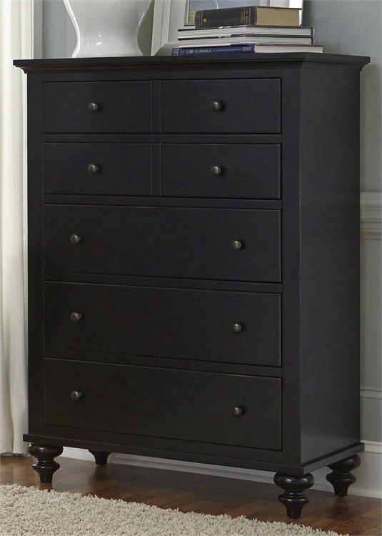 Hamilton Iii Collection 441-br41 38" Chest With 5 Drawers Full Extension Metal Side Glides And Antique Brass Knobs In Black