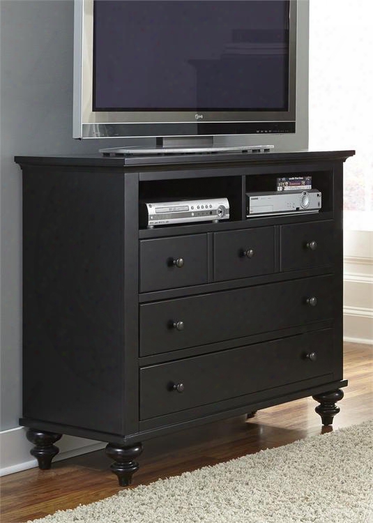 Hamilton Iii Collection 441-br45 44" Media Chest With 3 Drawers 2 Media Bays Full Extension Metal Side Glides And Antique Brass Knobs In Black