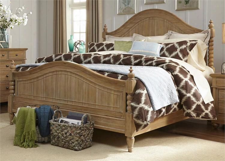Haarbor View Collection 531-br-kps King Poster Bed With Molding Details Distressed Finish And Bun Feet In
