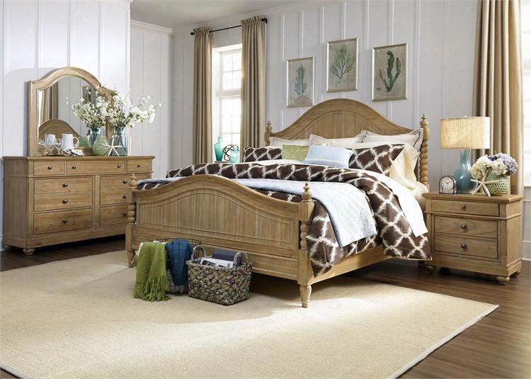 Harbor View Collection 531-br-kpsdmn 4-piece Bedroom Set With King Poster Bed Dresser Mirror And Night Stand In