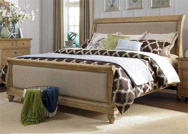 Harbor View Collection 531-br-ksl King Sleigh Bed With Bun Feet Distressed Finish And Bolt-on Rail System In