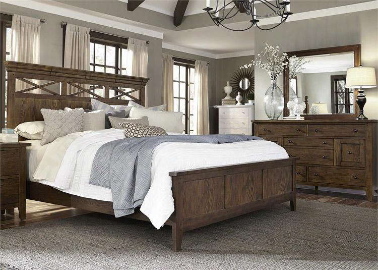 Hearthstone Collection 382-br-kpbdm 3-piece Bedroom Set With King Panel Bed Dresser And Mirror In Rustic Oak