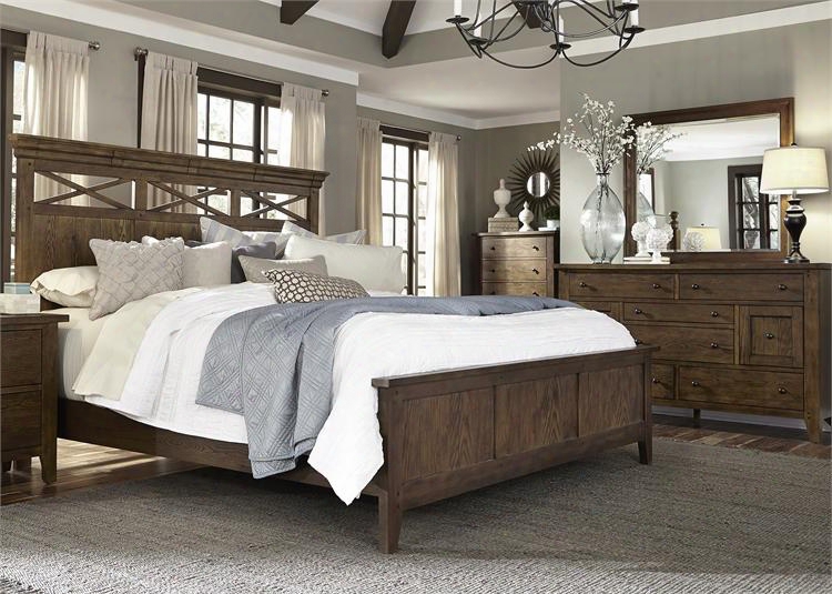 Hearthstone Collection 382-br-kpbdmc 4-piece Bedroom Set With King Panel Bed Drseser Mirror And Chest In Rust Ic Oak