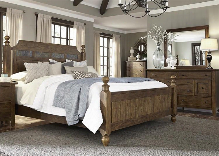 Hearthstone Collection 382-br-kpsdmc 4-piece Bedroom Set With King Poster Bed Dresser Mirror And Chest In Rustic Oak