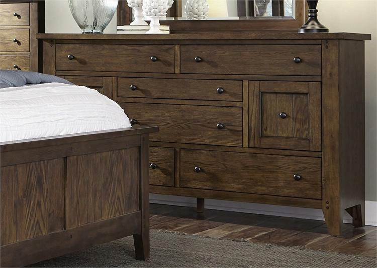 Hearthstone Collection 382-br31 64" Dresser With 8 Drawers Tapered Feet And French & ; Engliish Dovetail Construction In Rustic Oak